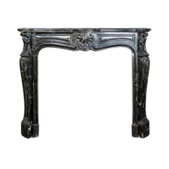 Antique French Sable Black Marble Mantel