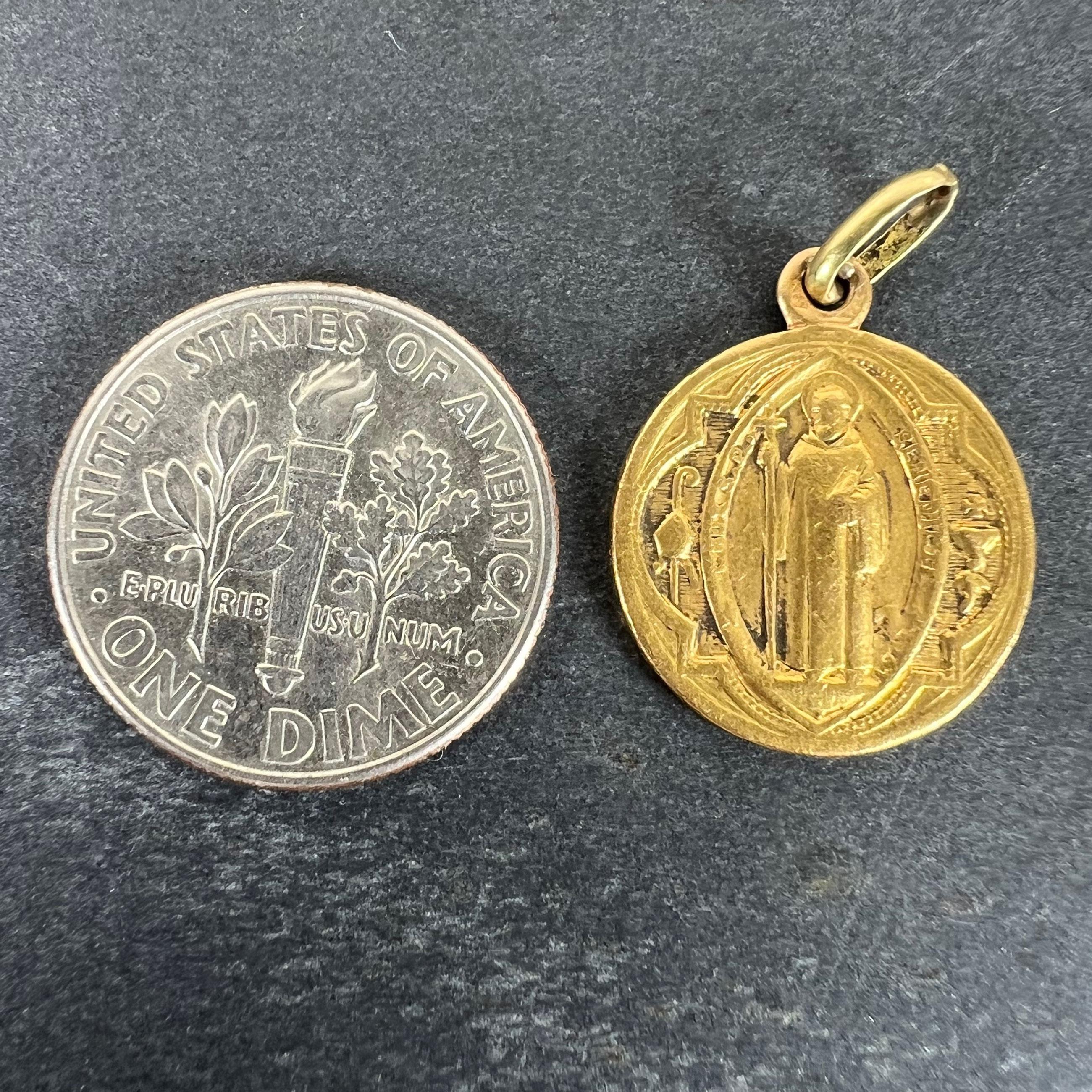 Antique French Saint Benedict 18 Karat Yellow Gold Medal Charm Pendant For Sale 6