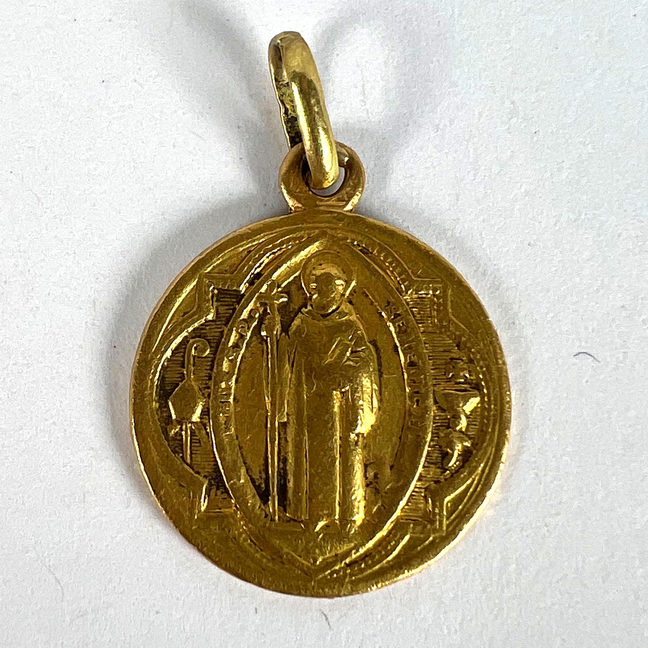 Antique French Saint Benedict 18 Karat Yellow Gold Medal Charm Pendant For Sale 7