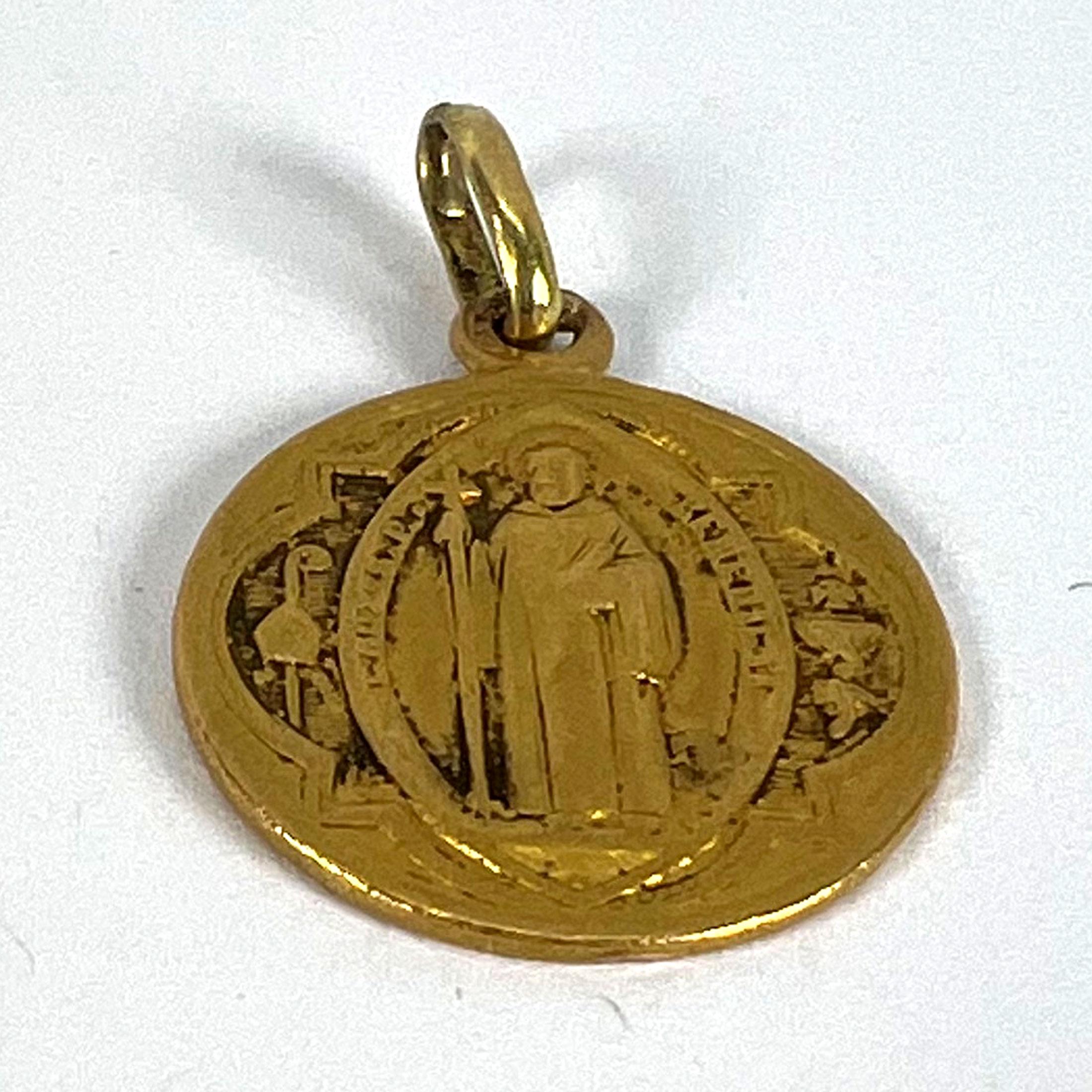 Antique French Saint Benedict 18 Karat Yellow Gold Medal Charm Pendant For Sale 9