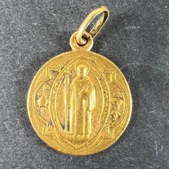 Antique French Saint Benedict 18 Karat Yellow Gold Medal Charm Pendant