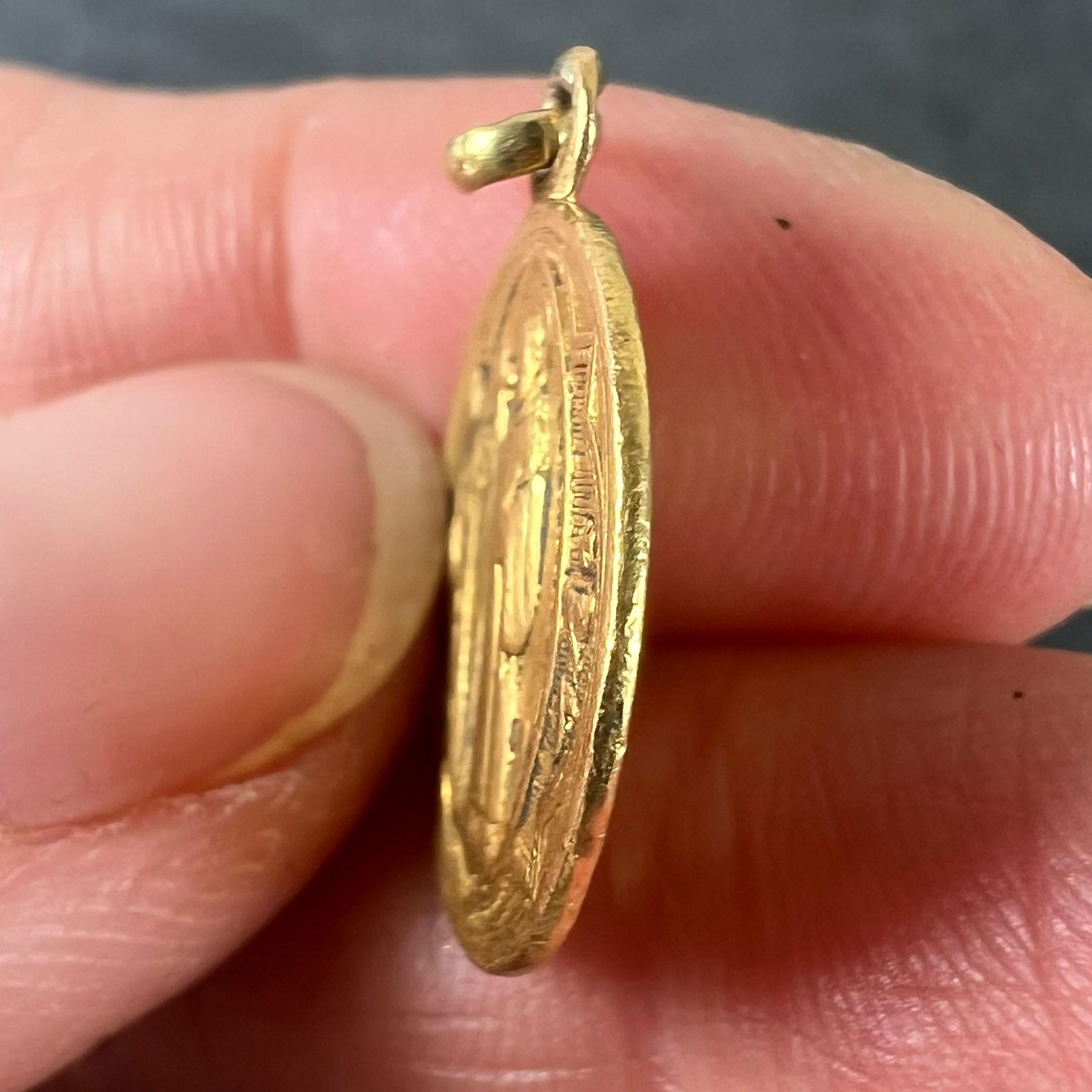 Antique French Saint Benedict 18 Karat Yellow Gold Medal Charm Pendant For Sale 3