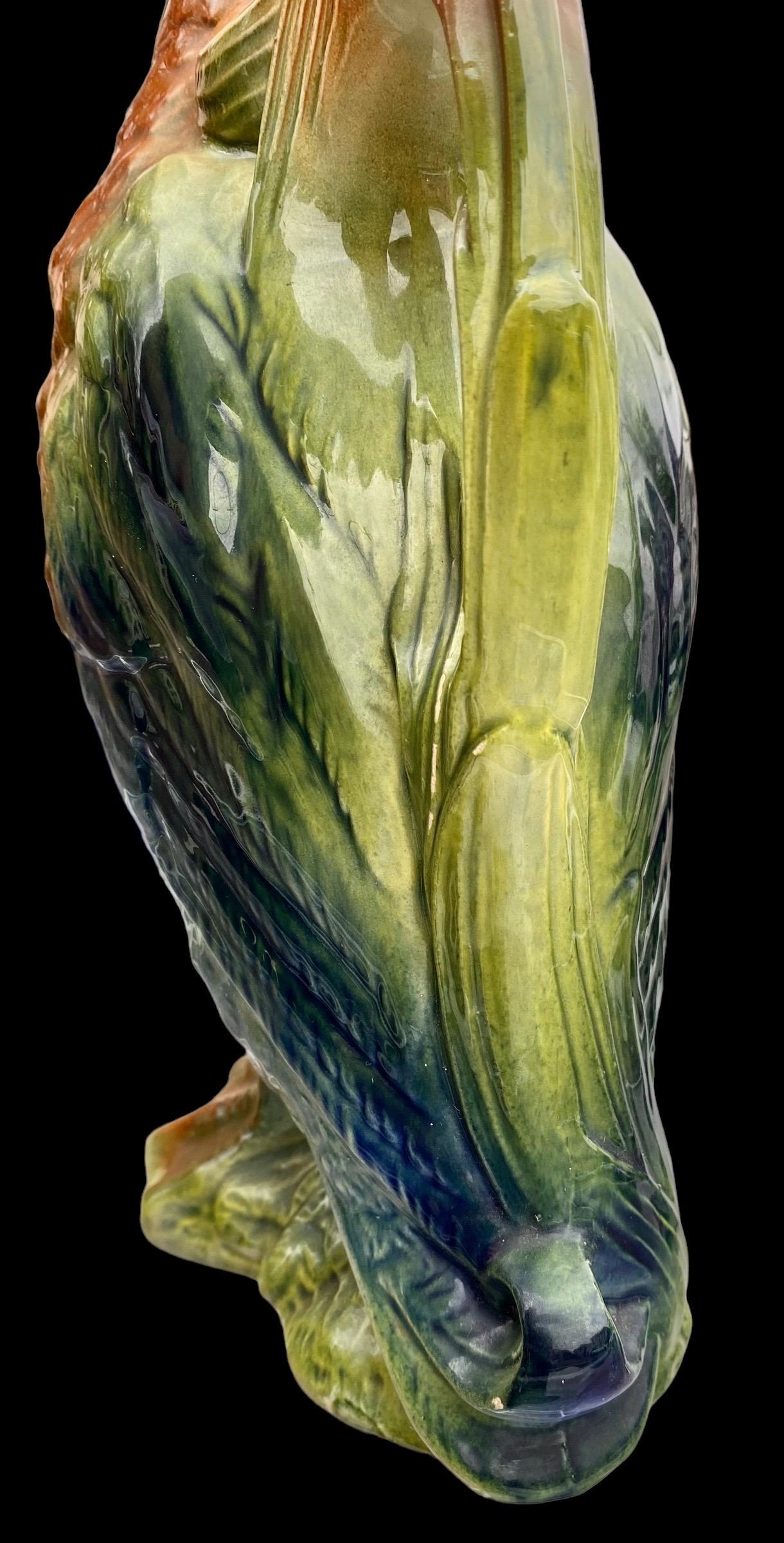 Antique French Saint Clement Majolica Mallard Drake Pitcher In Good Condition For Sale In New Orleans, LA