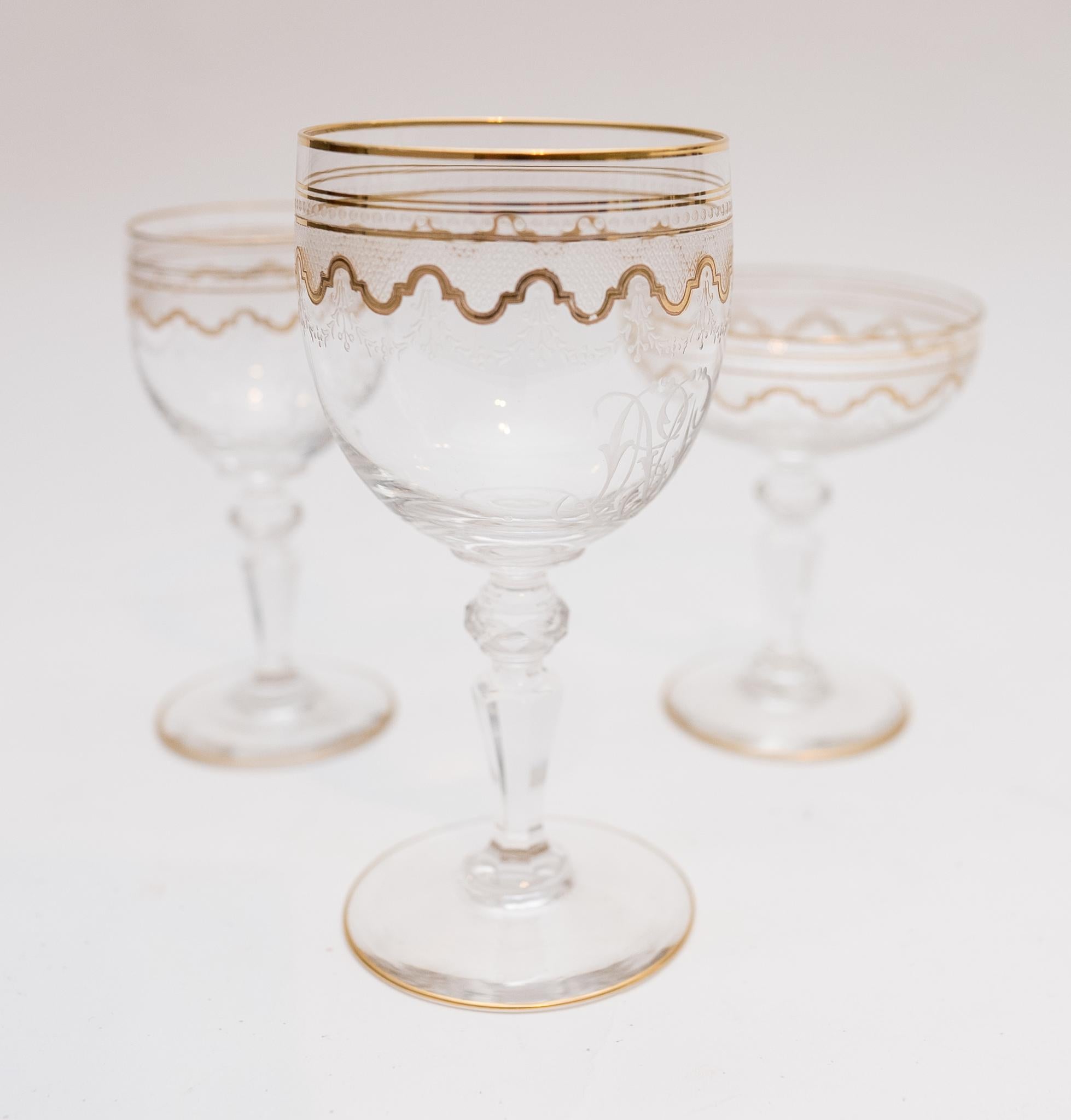 Early 20th Century Antique French Saint Louis Crystal Service, 33 Pieces, Gilt Design Custom Order