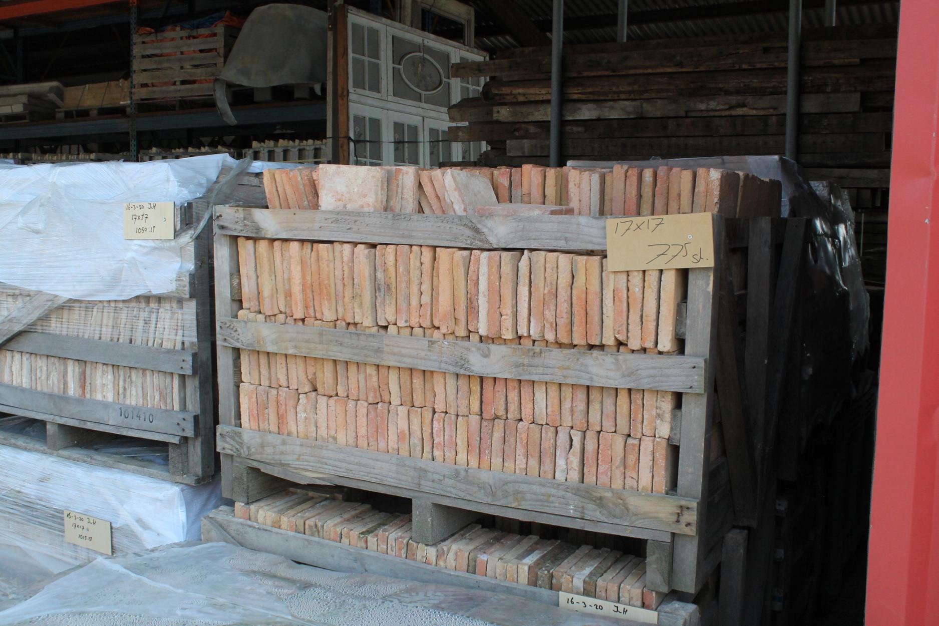 Antique French Salmon Nuanced Terracotta Floor Tiles - we sell them per 20 m2. In Fair Condition For Sale In Udenhout, NL