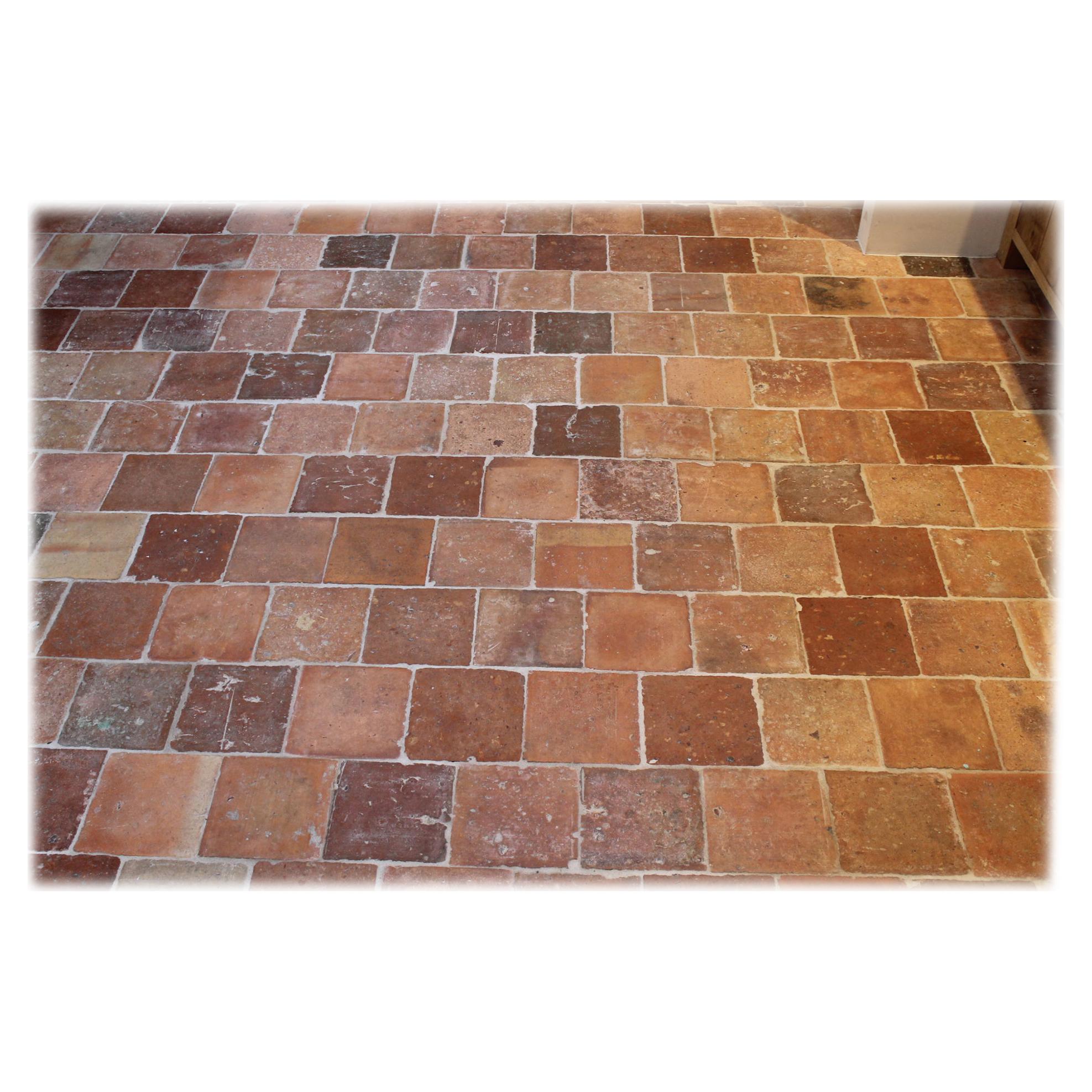 Antique French Salmon Nuanced Terracotta Floor Tiles - we sell them per 20 m2. For Sale