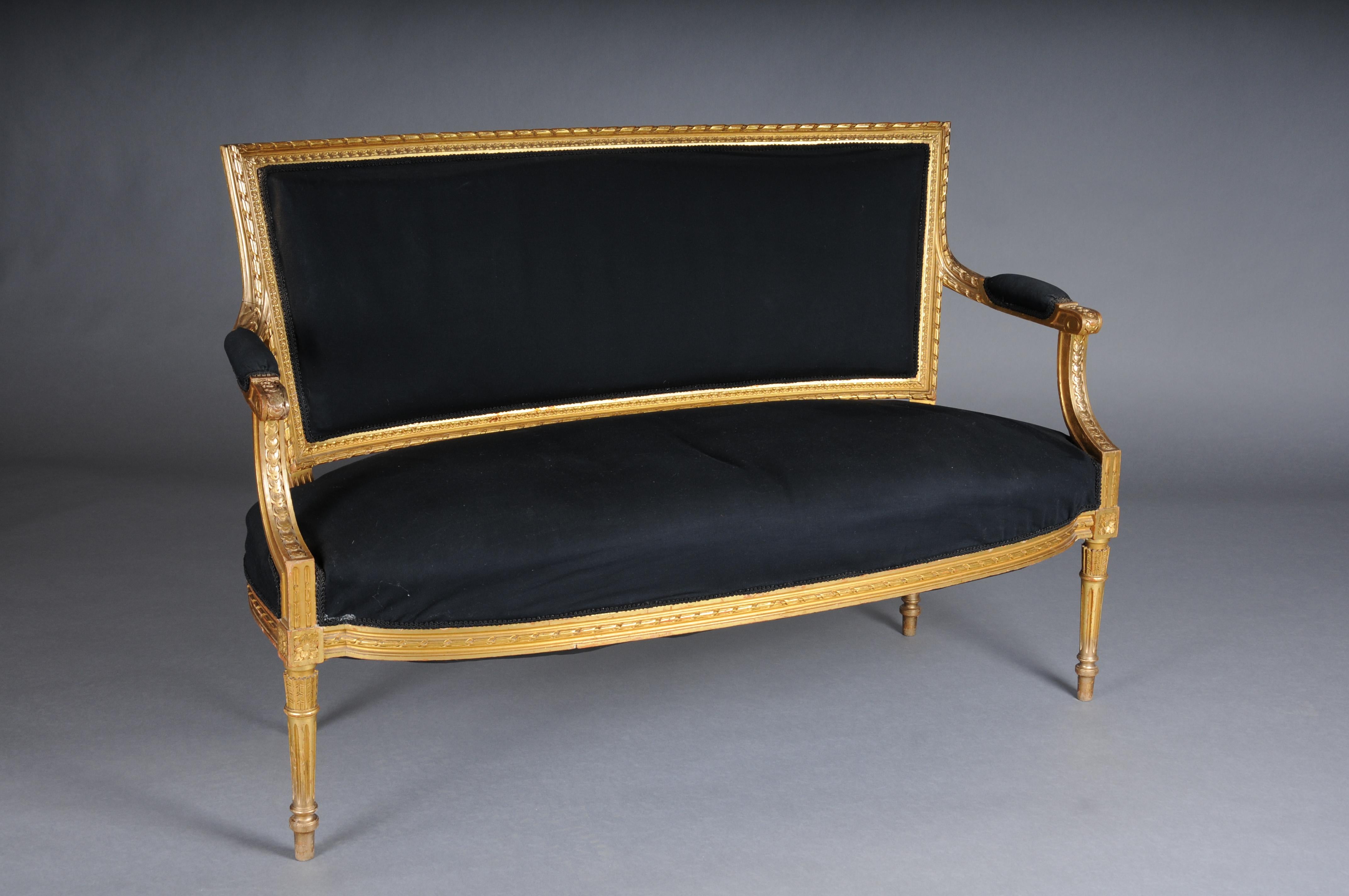 Antique canapé/fauteuil de salon français Louis XVI, or en vente 3