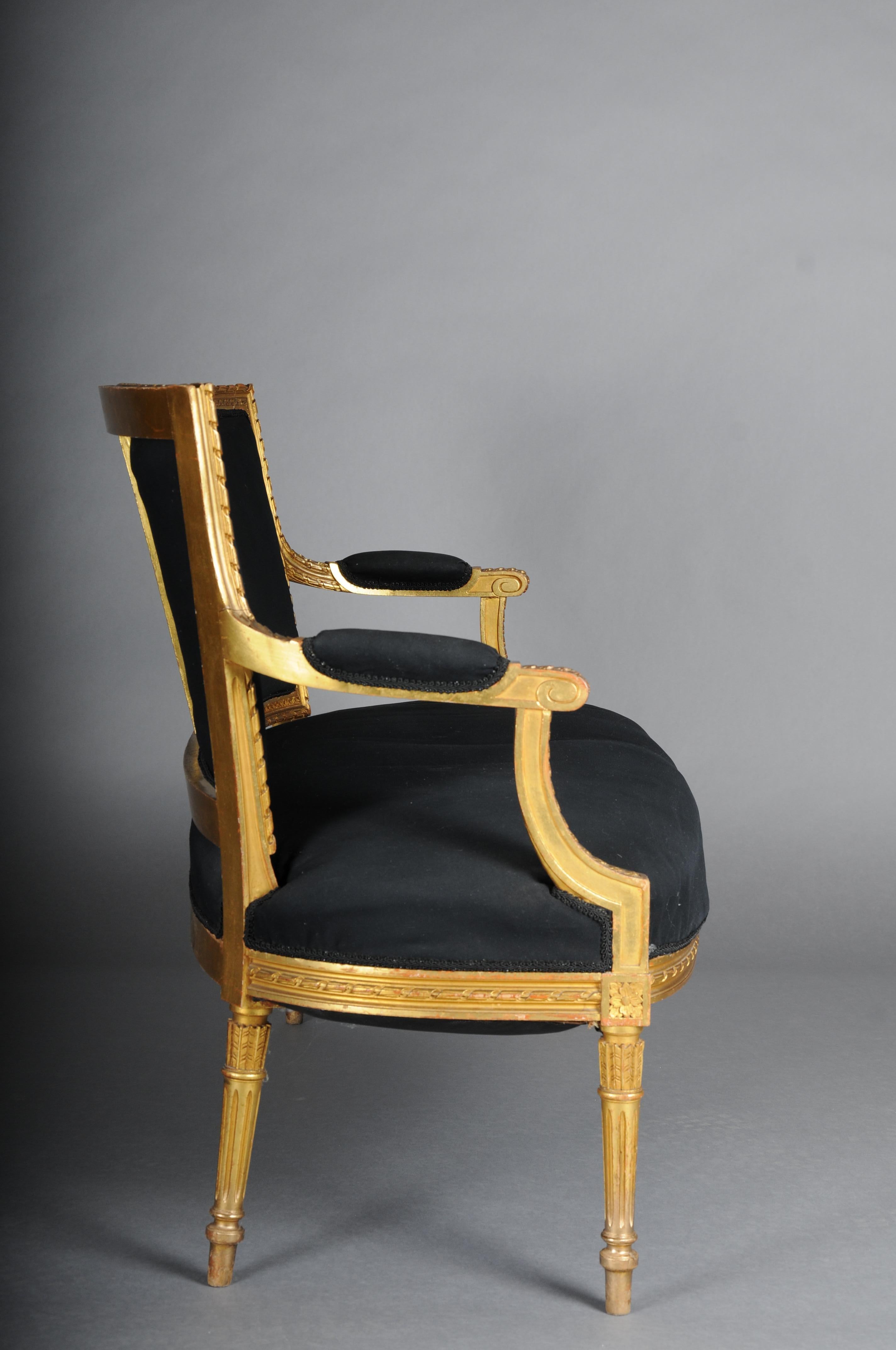 Antique canapé/fauteuil de salon français Louis XVI, or en vente 10
