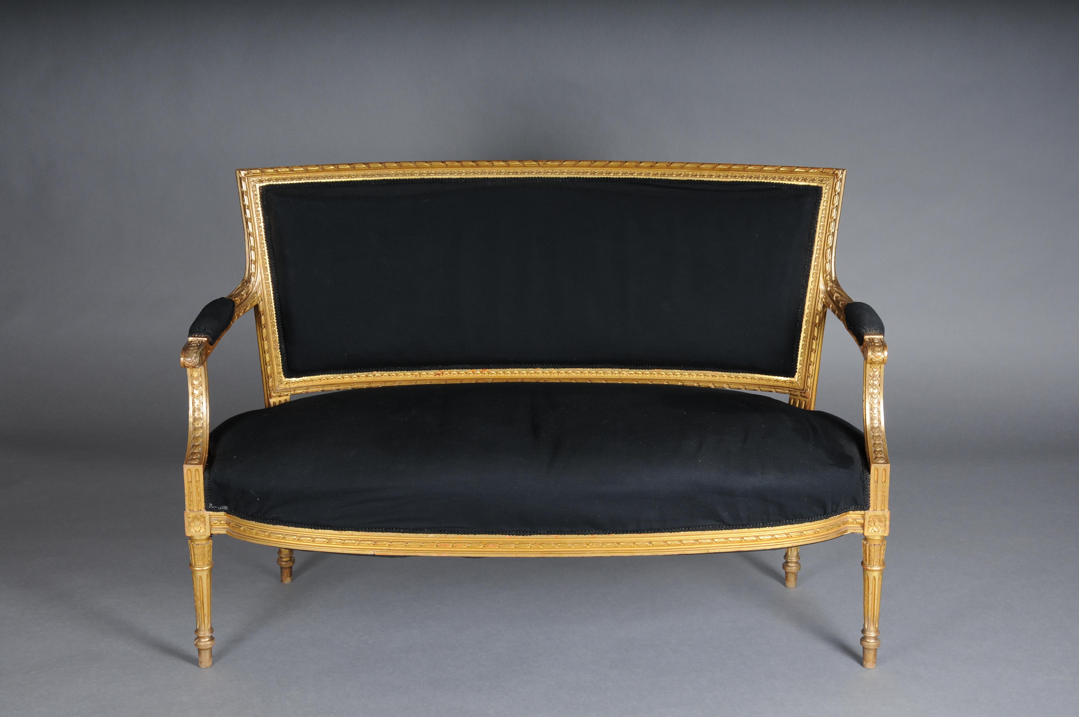 Français Antique canapé/fauteuil de salon français Louis XVI, or en vente