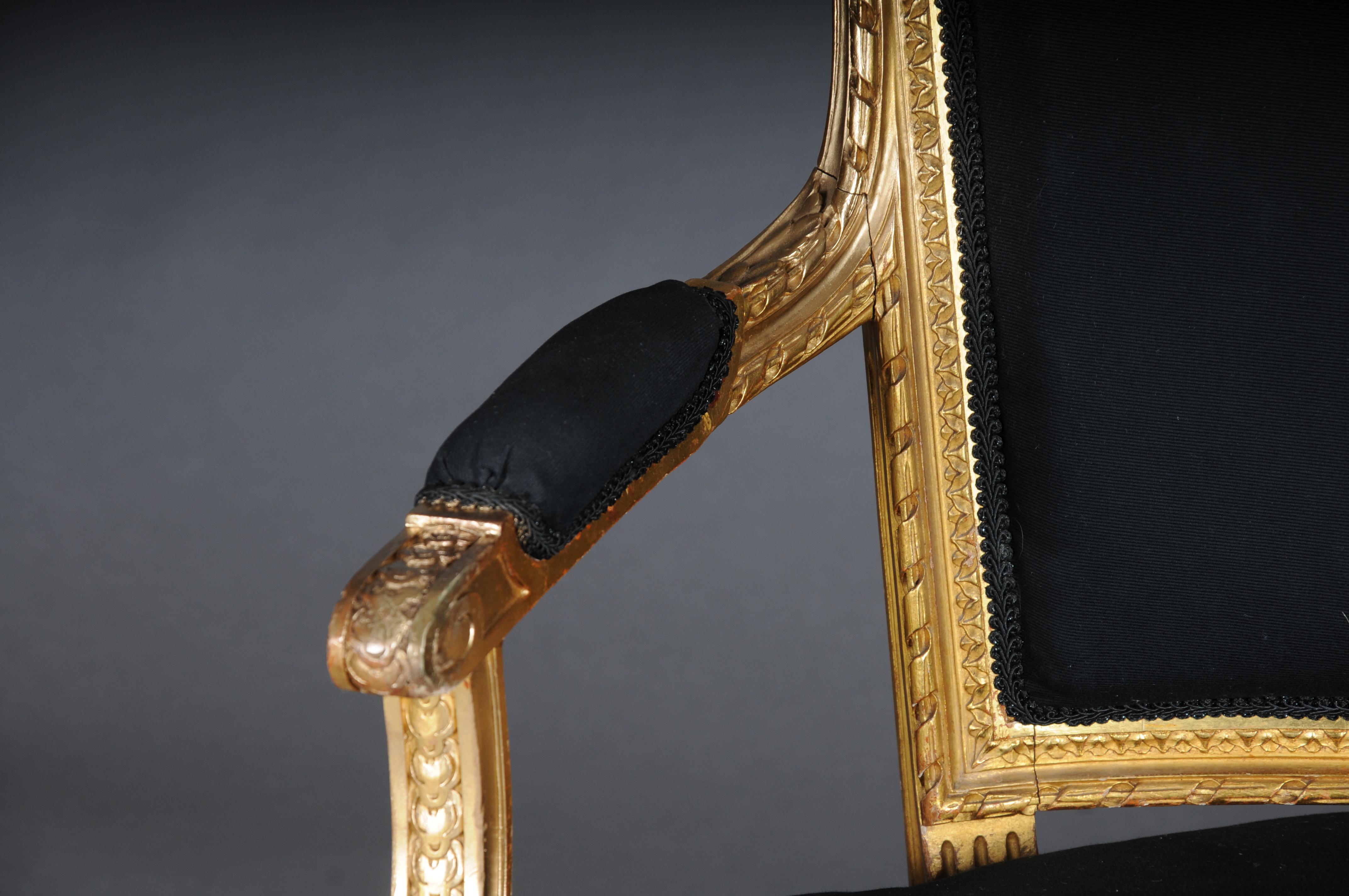 Fabric Antique French salon canape/sofa Louis XVI, gold For Sale