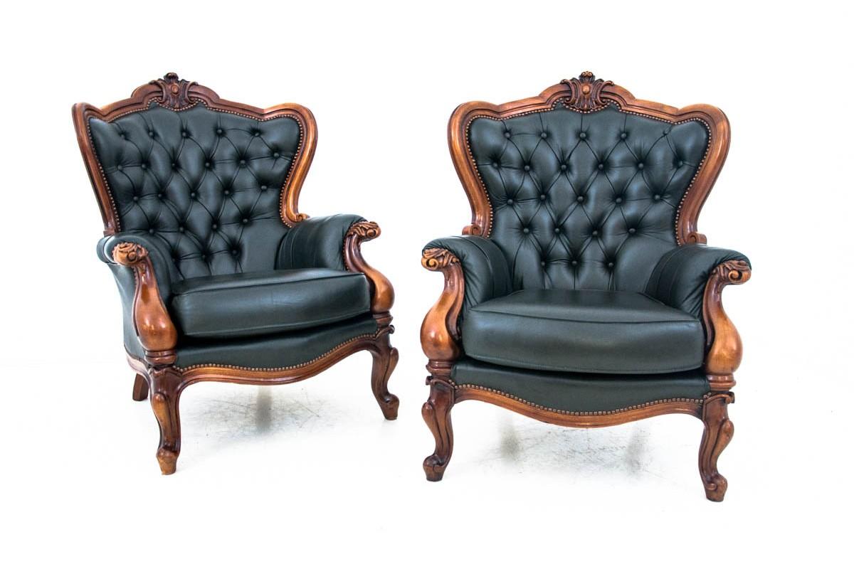 Antique French Salon Set in the Louis Philippe Style in Black Leather 8
