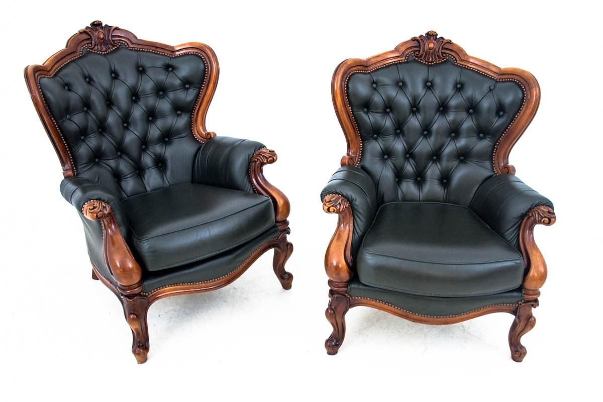 Antique French Salon Set in the Louis Philippe Style in Black Leather 9