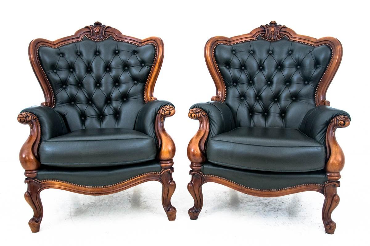 Antique French Salon Set in the Louis Philippe Style in Black Leather 10