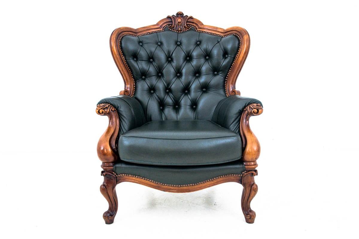 Antique French Salon Set in the Louis Philippe Style in Black Leather 12