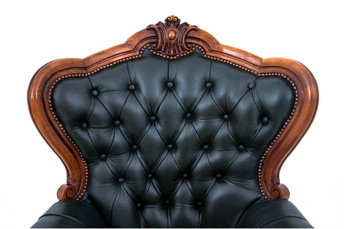 Antique French Salon Set in the Louis Philippe Style in Black Leather 14