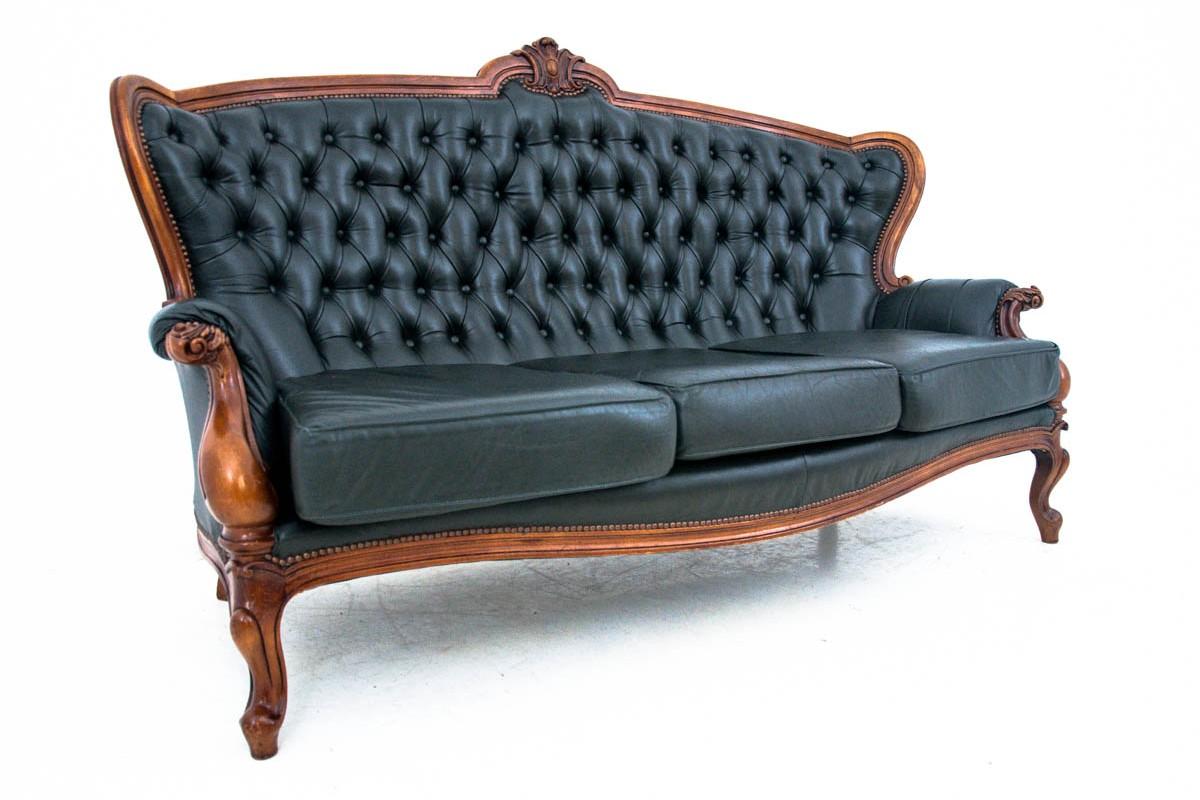 Mid-20th Century Antique French Salon Set in the Louis Philippe Style in Black Leather