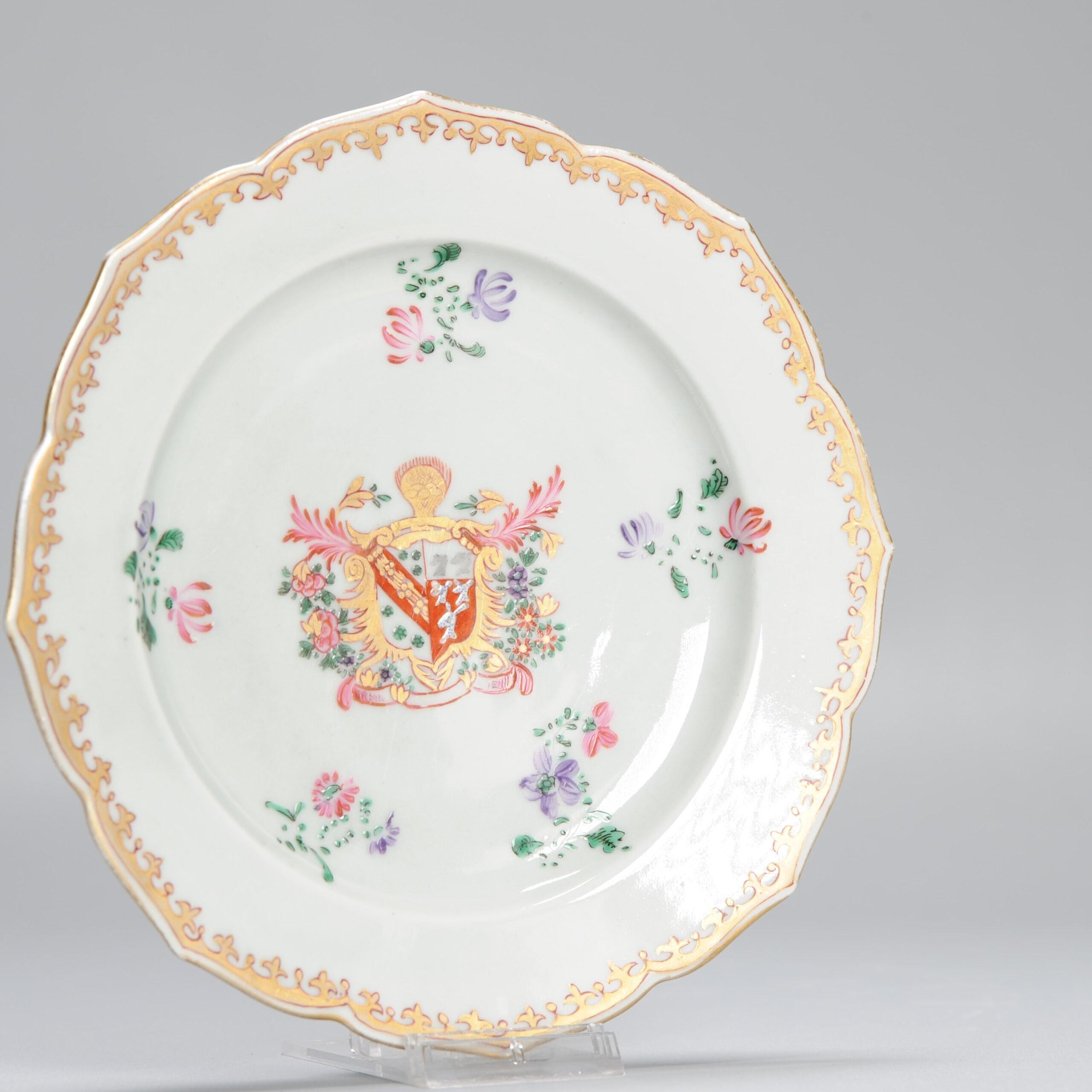 European Antique French Samson Armorial Dish Chinese Porcelain Famille Rose 19th Century For Sale