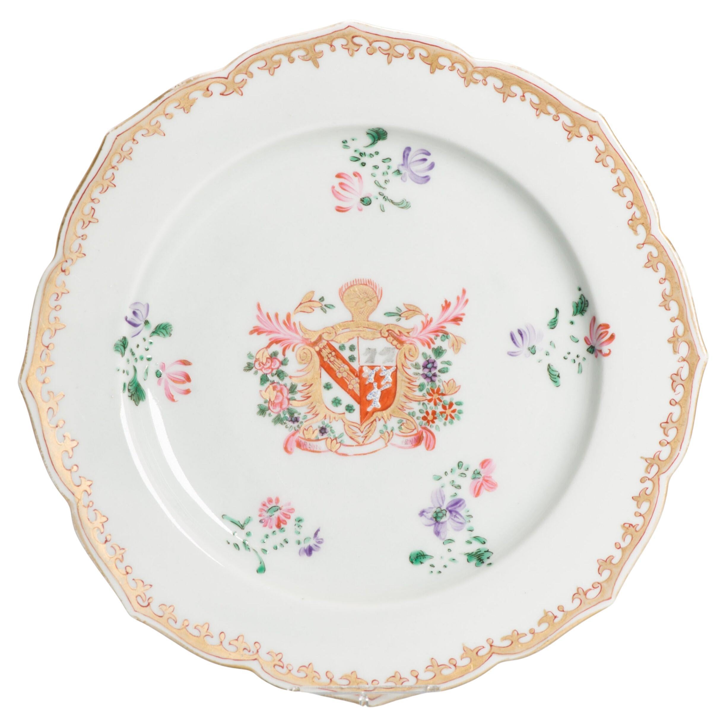 Antique French Samson Armorial Dish Chinese Porcelain Famille Rose 19th Century