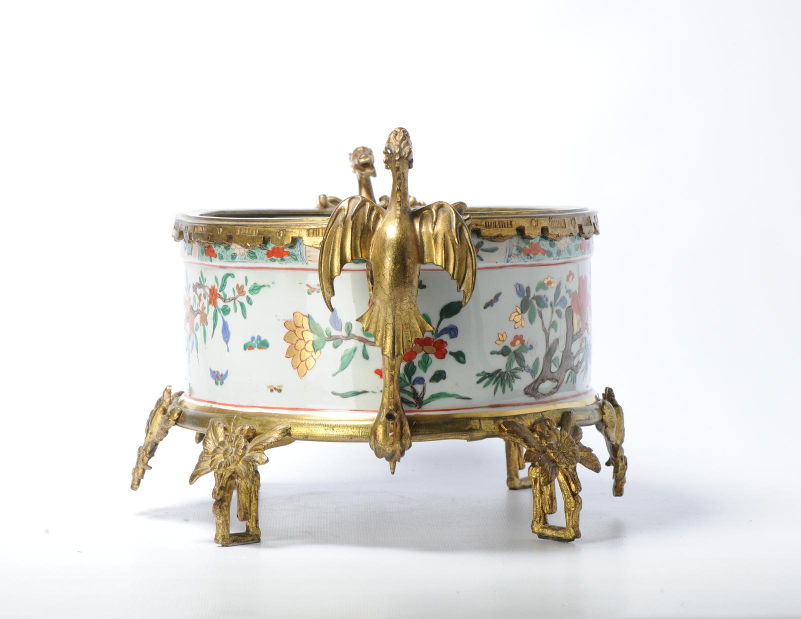 European Antique French Samson Porcelain After Chinese Example Planter Ormulu Verte, 19 C For Sale