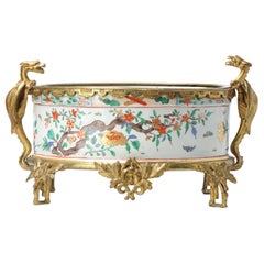 Antique French Samson Porcelain After Chinese Example Planter Ormulu Verte, 19 C