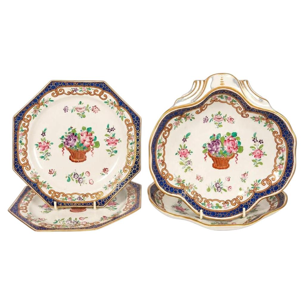 Antique French Samson Porcelain Plates Set 14 Hand Painted Floral