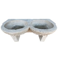 Antique French Sandstone Double Basin Sink, 19th Century