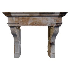 Antique French Sandstone Fireplace Mantel Piece, 18th Century