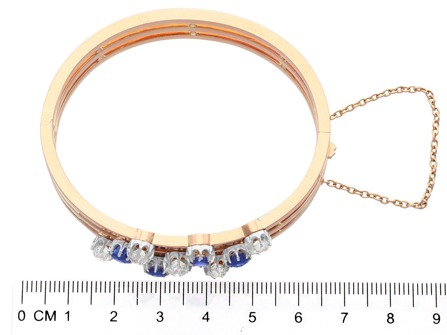 Antique French Sapphire and 2.05 Carat Diamond Rose Gold Bangle For Sale 4