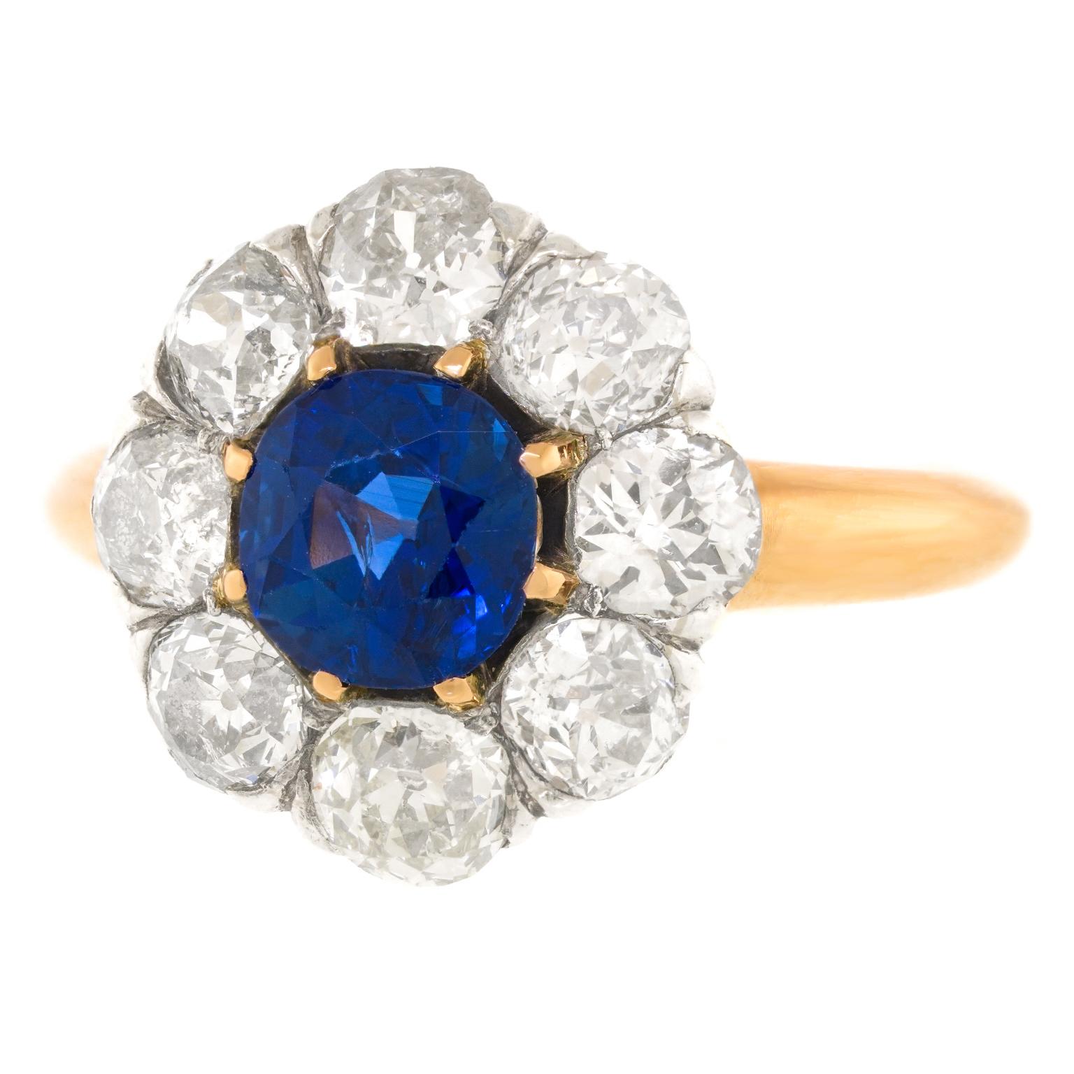 Antique French Sapphire and Diamond Ring For Sale 2