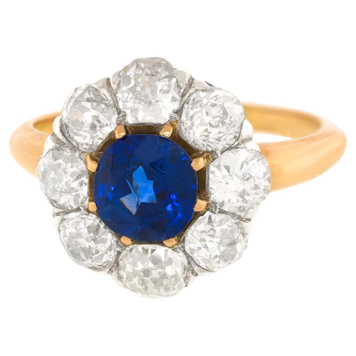 Antique French Sapphire and Diamond Ring For Sale