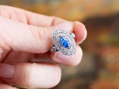 Antique French Sapphire and Diamond White Gold Marquise Ring