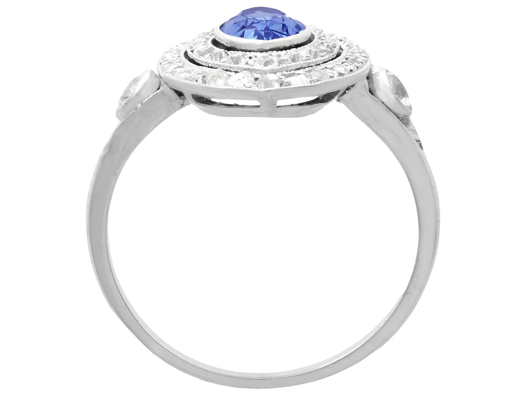 Marquise Cut Antique French Sapphire and Diamond White Gold Marquise Ring For Sale