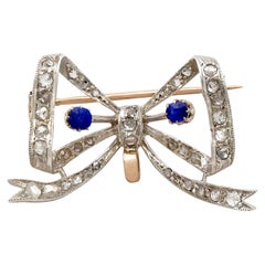 Antique French Sapphire and Diamond Yellow Gold Bow Brooch