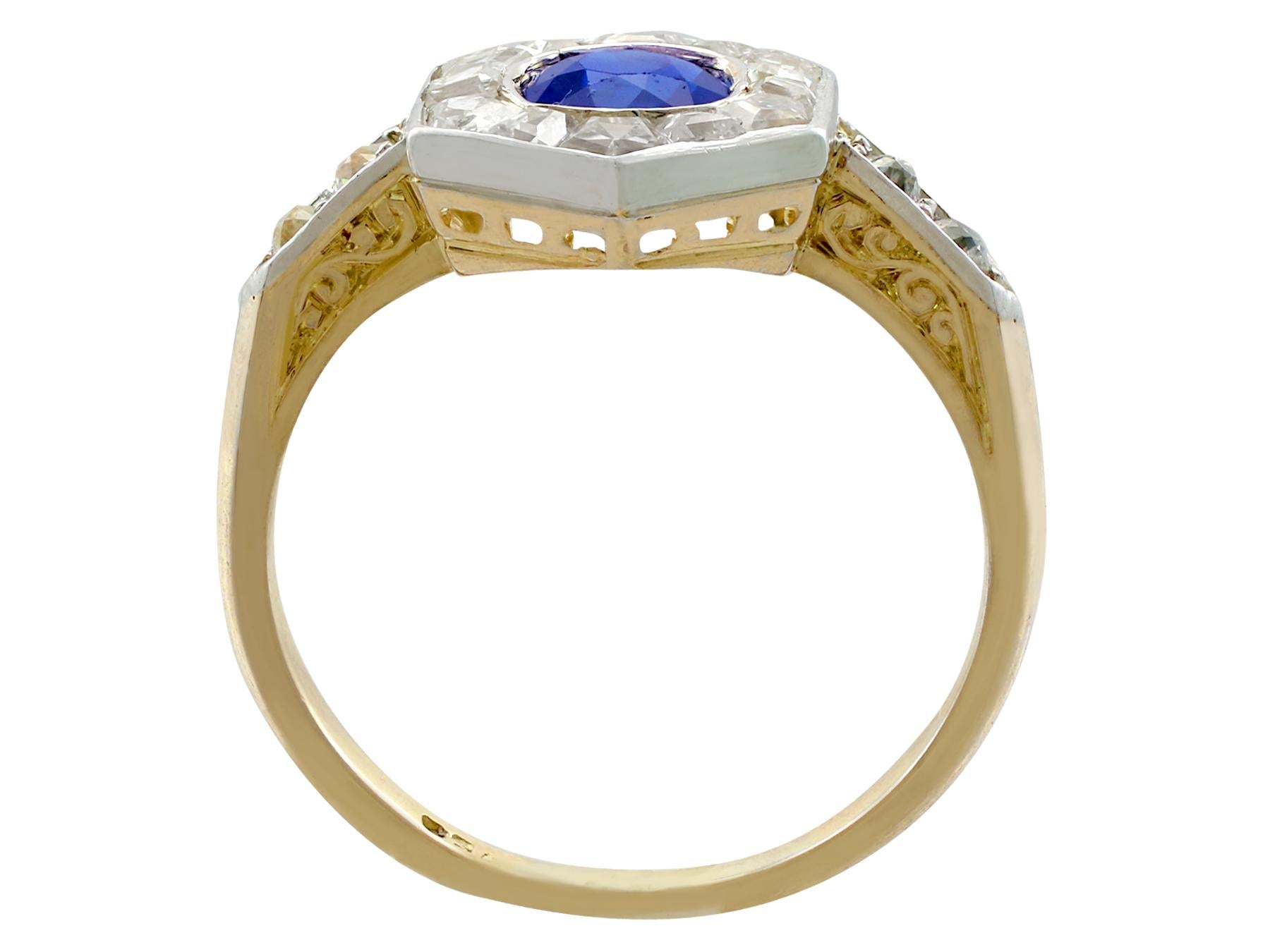 Antique French Sapphire and Diamond Yellow Gold Cocktail Ring In Excellent Condition For Sale In Jesmond, Newcastle Upon Tyne