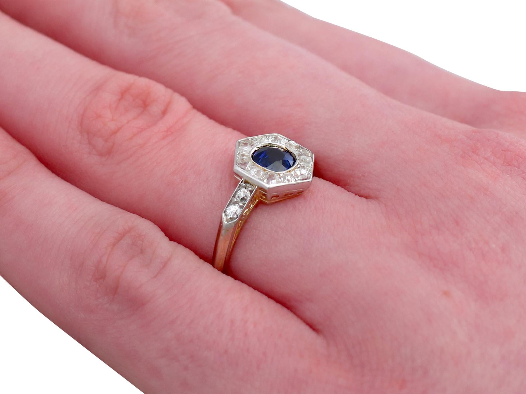 Antique French Sapphire and Diamond Yellow Gold Cocktail Ring For Sale 1