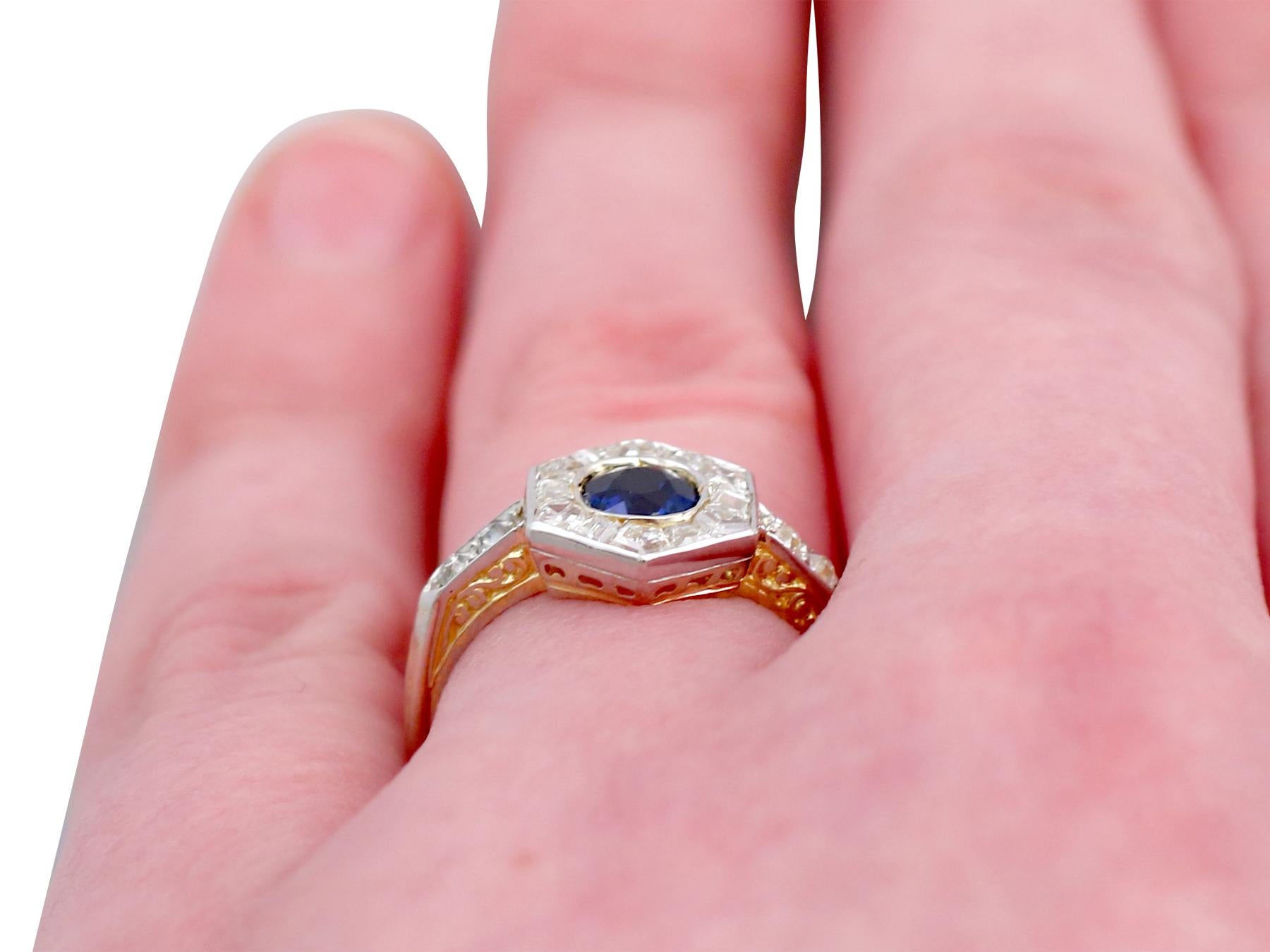 Antique French Sapphire and Diamond Yellow Gold Cocktail Ring For Sale 2