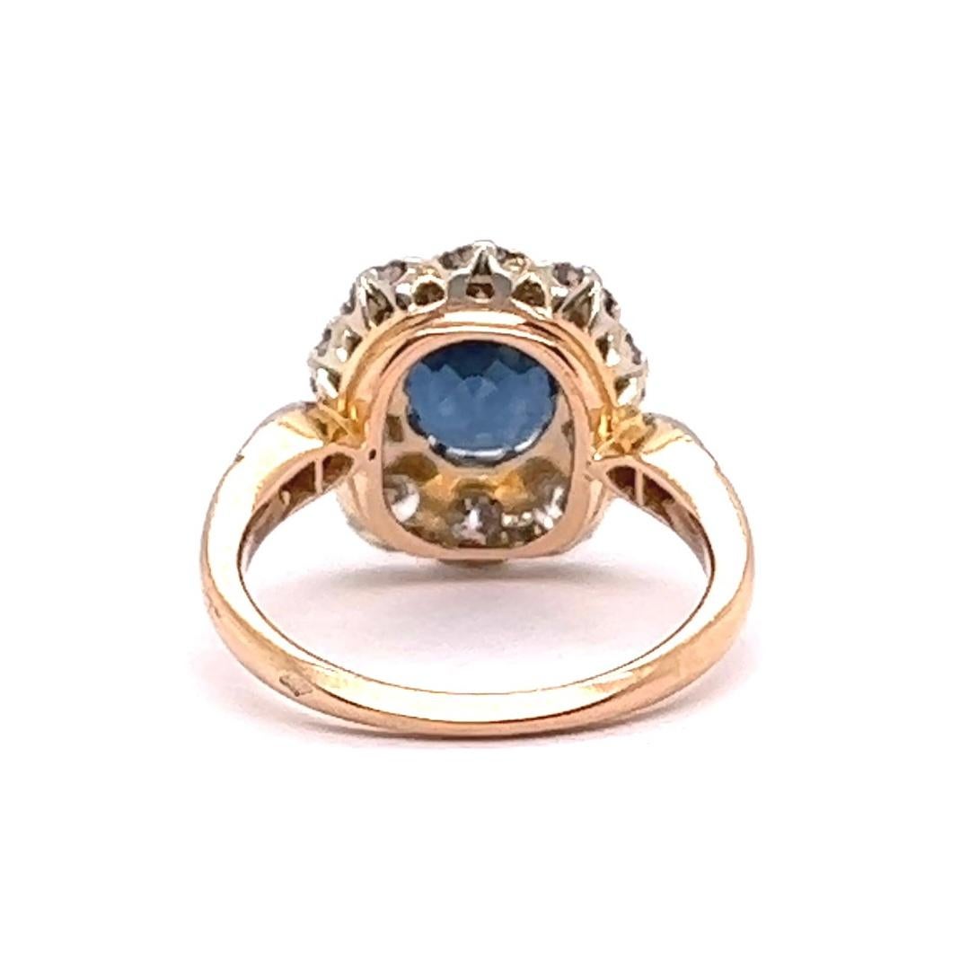 Women's or Men's Antique French 1.20 Carat Sapphire Diamond 18 Karat Gold Cluster Ring