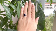 Antique French Sapphire Diamond 18 Karat Gold Platinum Halo Ring