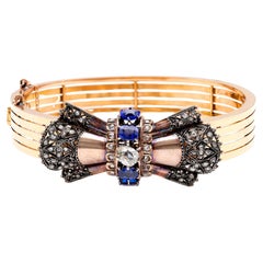 Antique French Zaffiro Diamante Bangle in oro giallo 18K