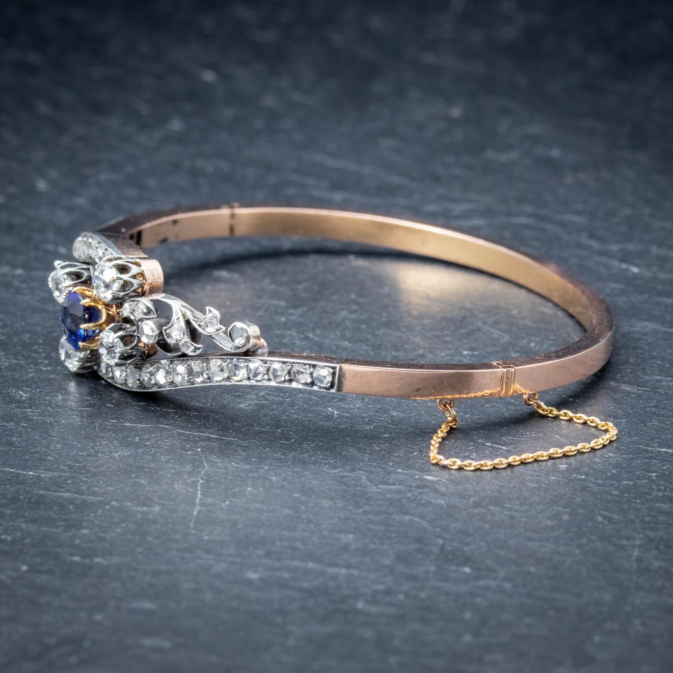 Antique French Sapphire Diamond 18 Carat Gold circa 1910 Boxed Bangle For Sale 2