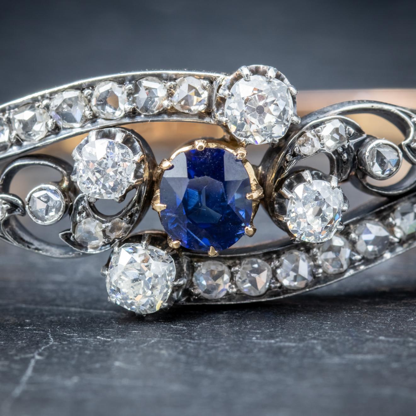 Antique French Sapphire Diamond 18 Carat Gold circa 1910 Boxed Bangle For Sale 3