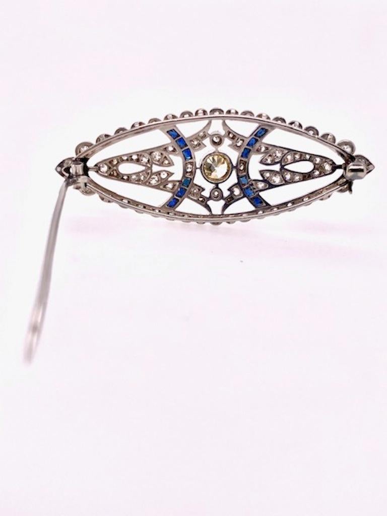 Old European Cut French Sapphire Diamond Platinum Pin