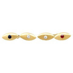 Antique French Gemelli in oro giallo con zaffiro, rubino e diamante
