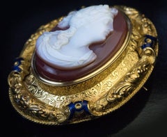 Antique French Sardonyx Cameo Gold Enamel Brooch