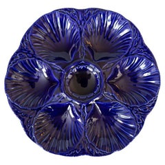 Antique French Sarreguemines Cobalt Blue Oyster Plate