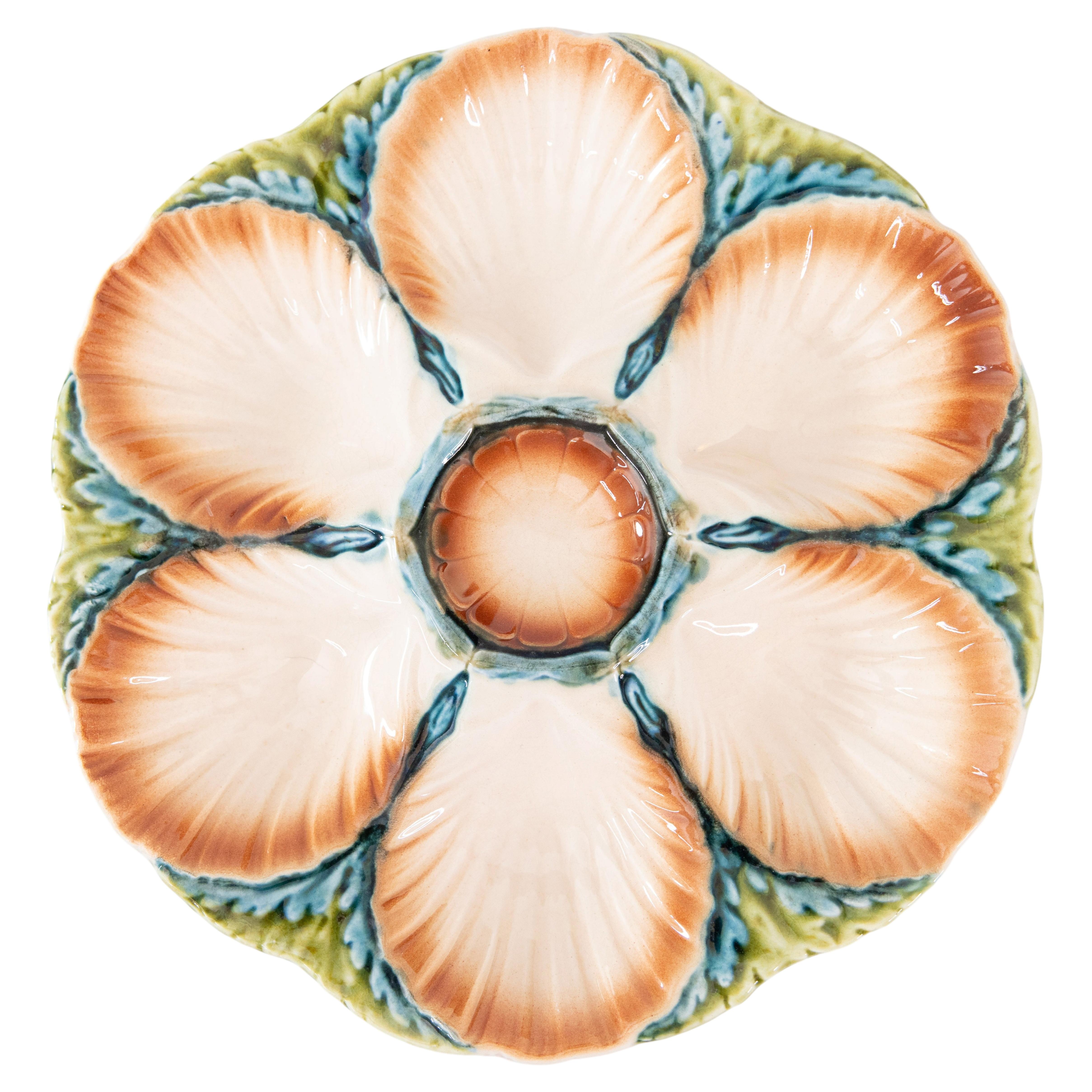 Antique French Sarreguemines Majolica Oyster Plate, Circa 1870