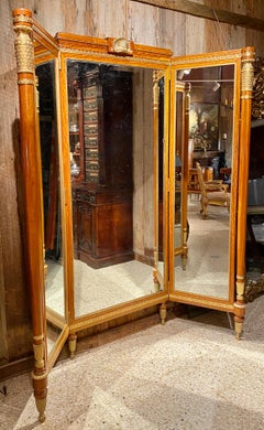 Antique French Satinwood and Gold Bronze Three-Panel Cheval Mirror, circa 1890