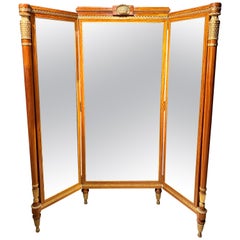 Antique French Satinwood and Gold Bronze Three-Panel Cheval Mirror, circa 1890