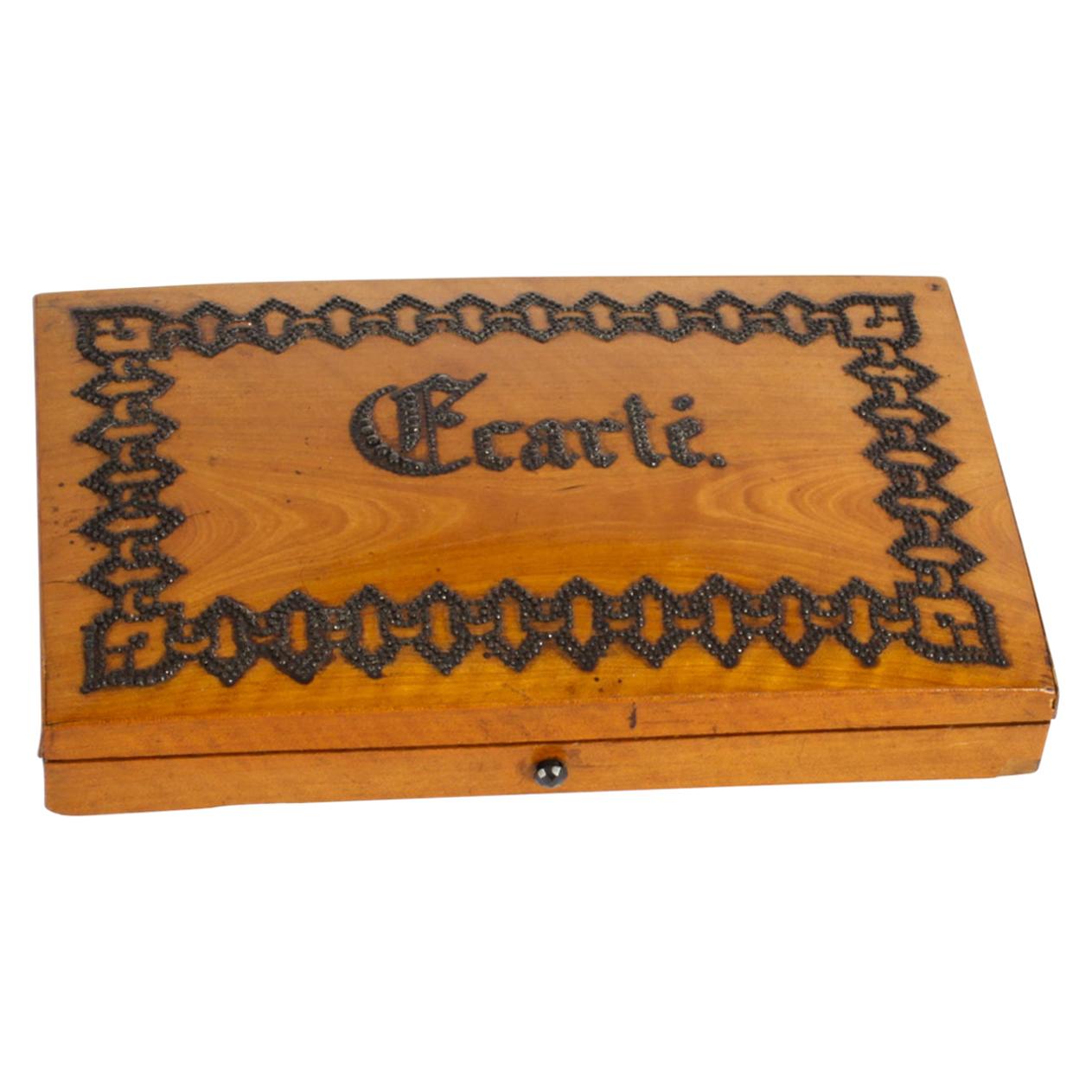 Antike französische Ecarte-Spielkartenschachtel aus Seidenholz, 19. Jahrhundert