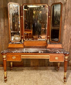 Antique French Satinwood, Gold Bronze and Marble-Top Dressing Table, circa 1890